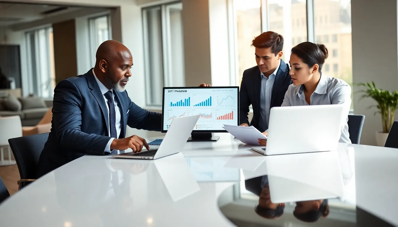 diverse professionals collaborating in an office on data analytics.